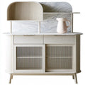 Aparador con puertas de rejilla y estantes curvos - beige