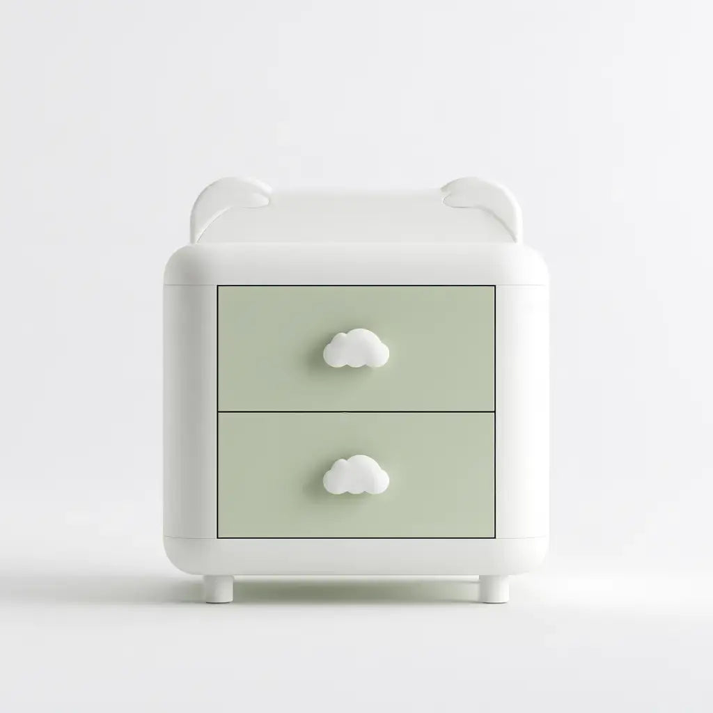 Mesita de noche con dos cajones con tiradores decorativos - verde/blanco