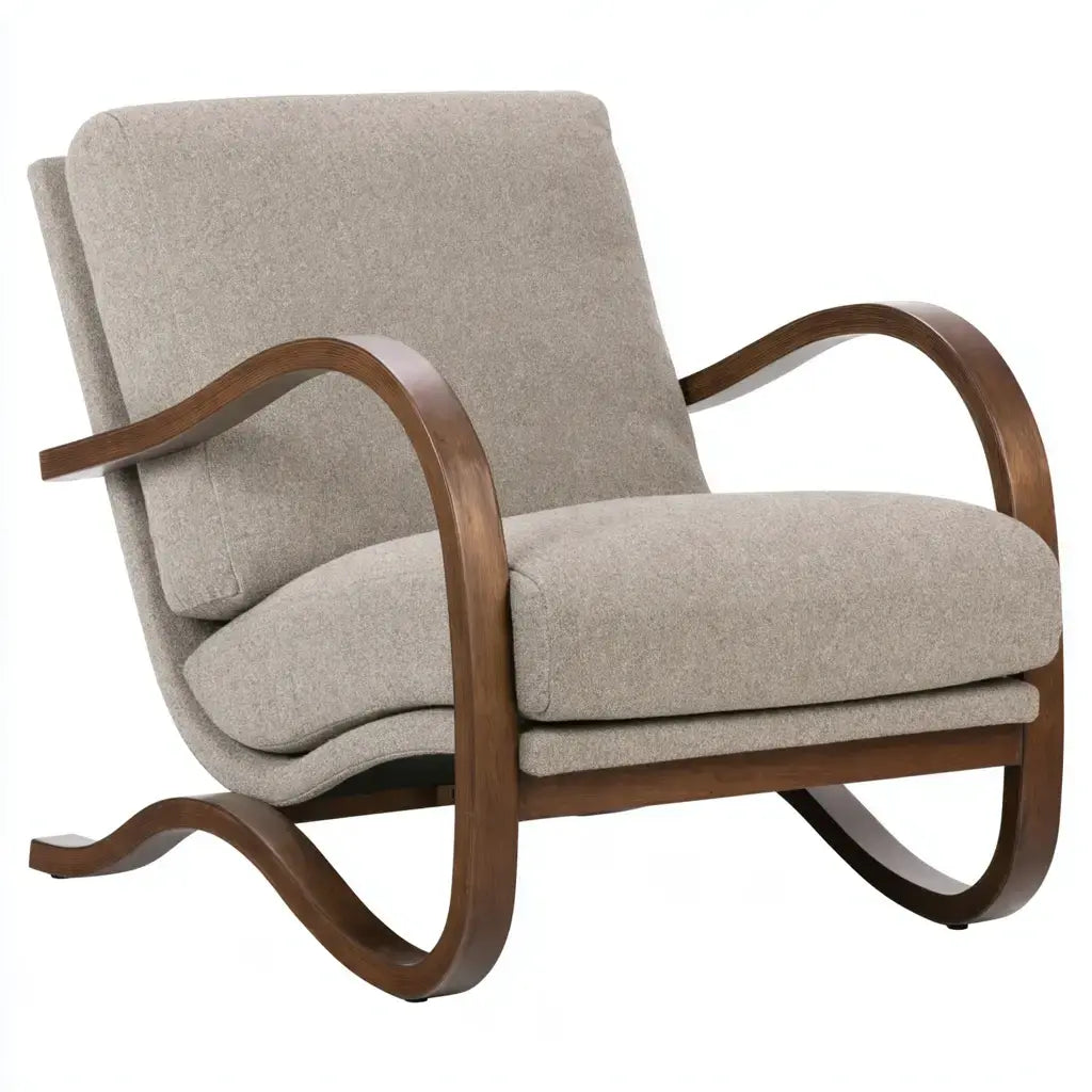Mecedora con estructura curva y cojines lisos - beige/marrón