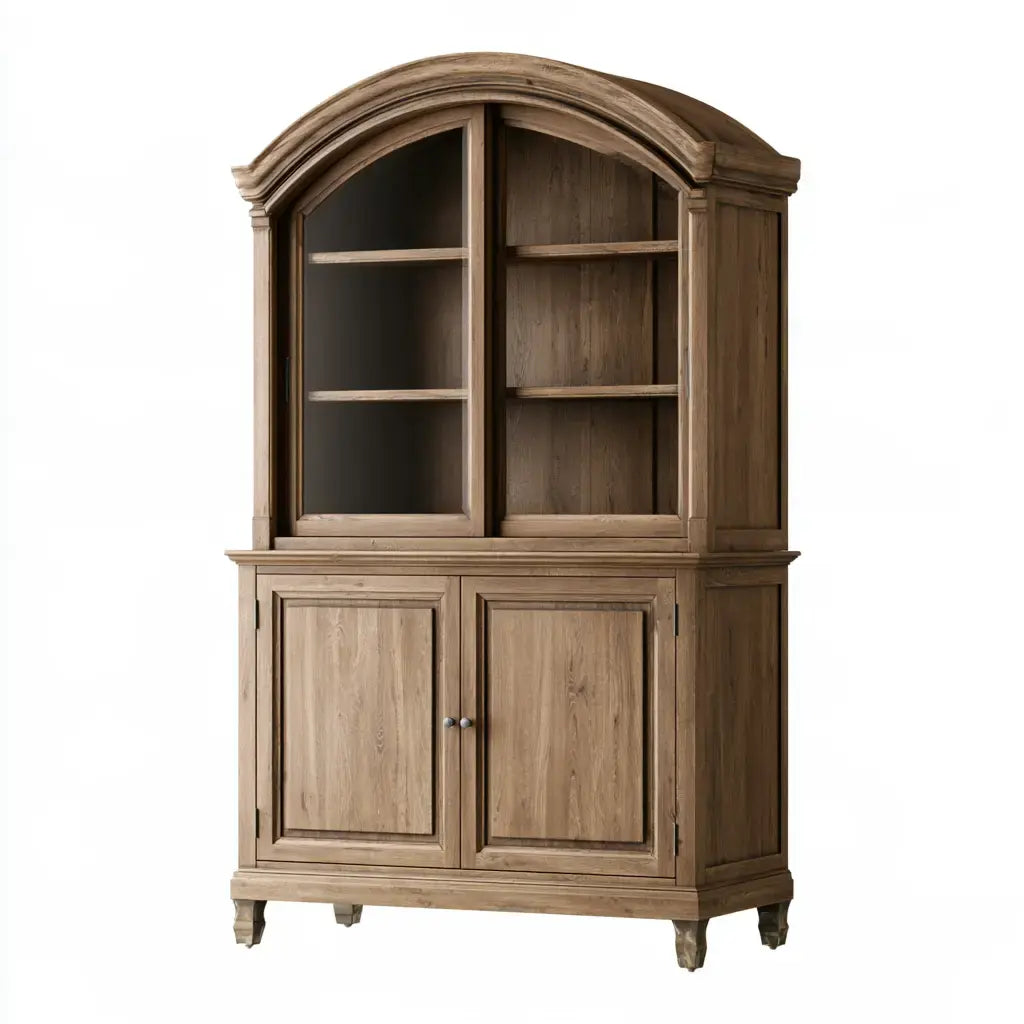 Vitrina con remate curvo y puertas inferiores - marrón