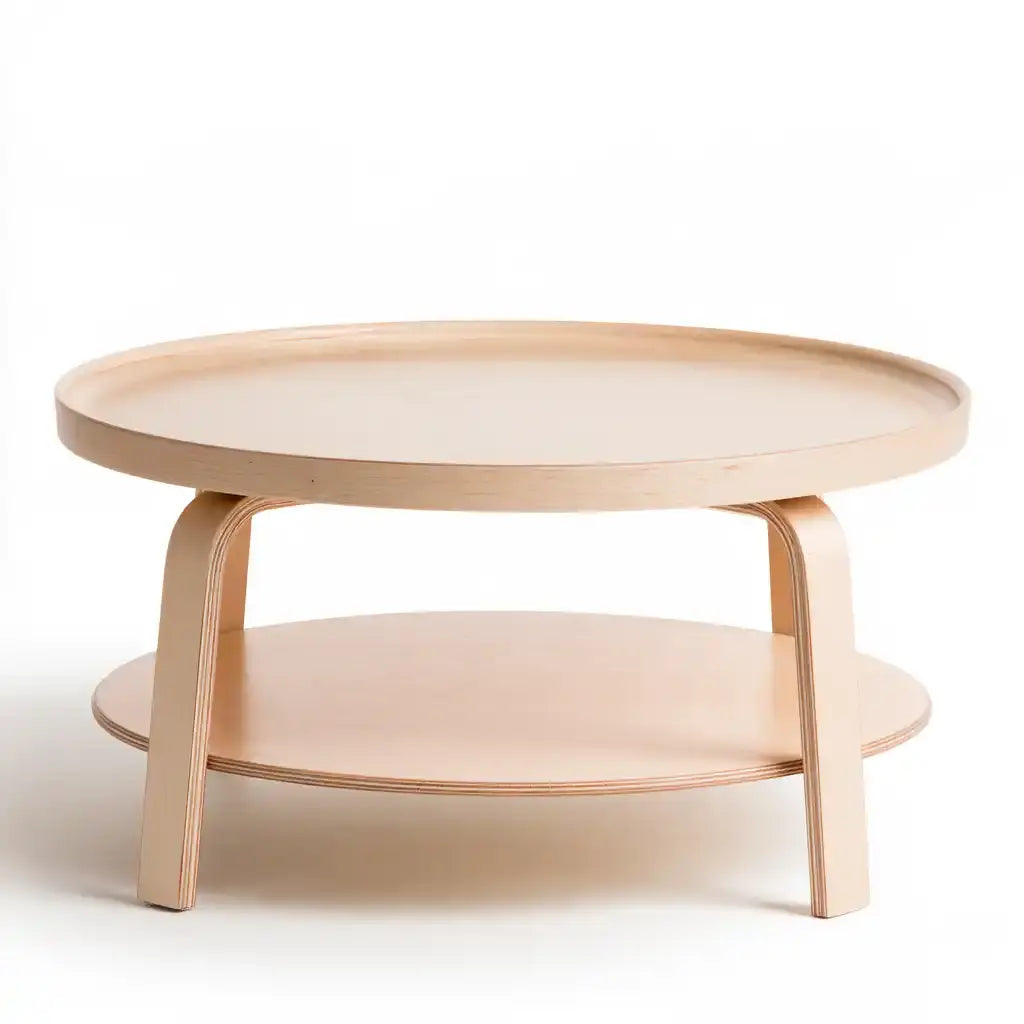 Mesa de centro redonda con estante bajo - beige