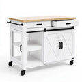 Isla de cocina con puertas correderas y estantes laterales - blanco/beige