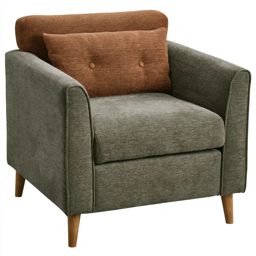 Sillón con brazos rectos y respaldo contrastado - verde/marrón