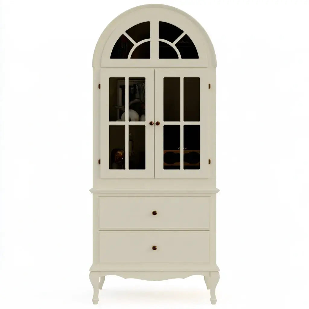 Vitrina con remate arqueado y cajones bajos - beige