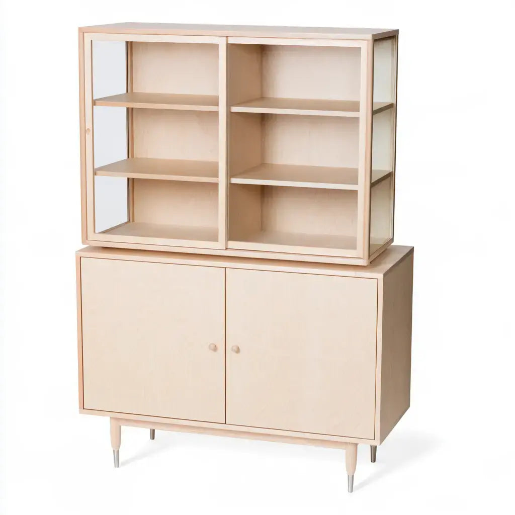 Vitrina con puertas superiores y base cerrada - beige